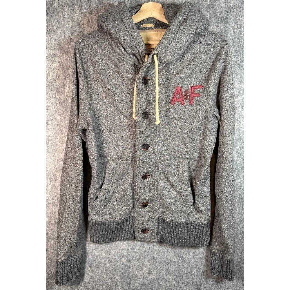 Abercrombie & Fitch Mens Muscle M Button Down Gray Hoodies Y2K Heavy Weight